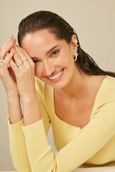 Small Double-Sided Silver Joy Hoop, Yellow Gold Plating, Natural White Topaz + Give Magic Gift